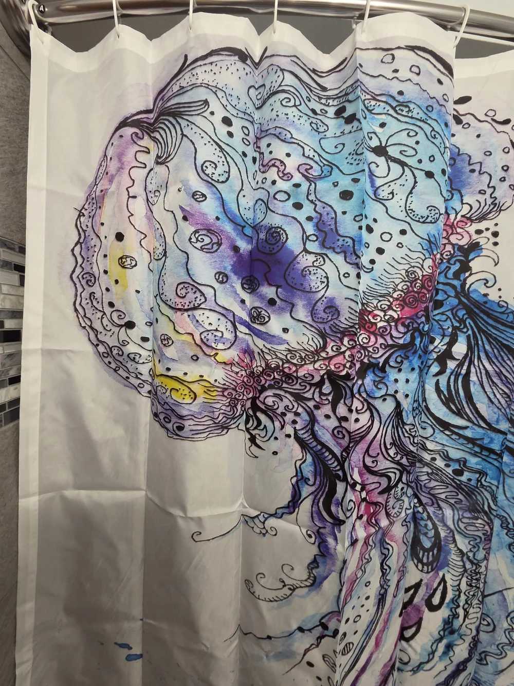 Watercolor Jellyfish Water Resistant Fabric Shower Curtain